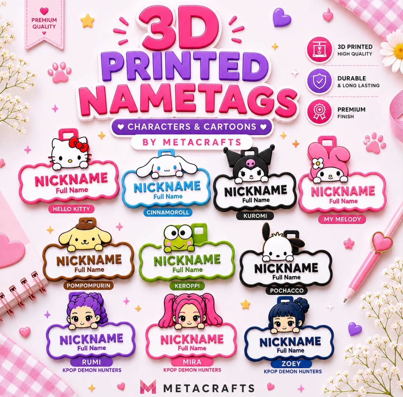 3D PRINTED NAMETAG CHARACTERS