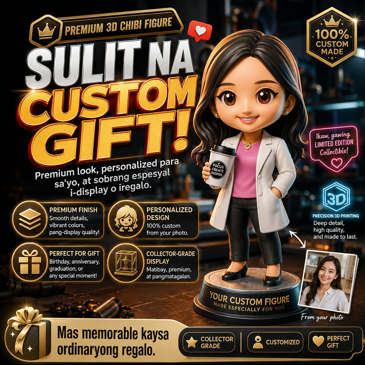 3D CHIBI CUSTOMIZED 3D PRINTED FIGURE UNIQUE PERSONALIZED DESIGN IDEAL FOR COLLECTORS AND FANS CHIBI ART