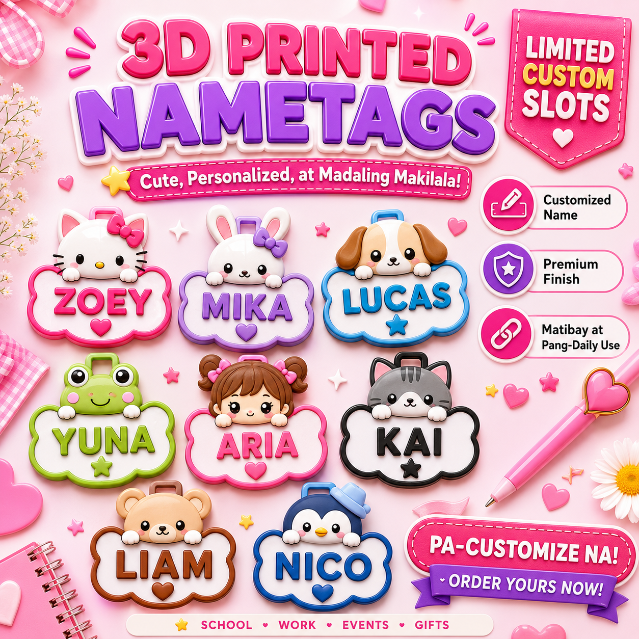 3D PRINTED NAMETAG CHARACTERS